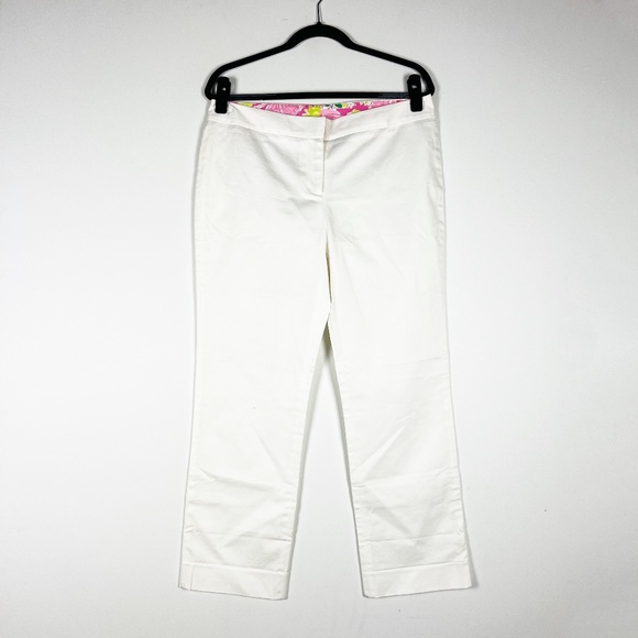 Lilly Pulitzer Cotton Poplin Stretch Mid Rise Ankle Crop Trouser Pants White 10 - Picture 1 of 3